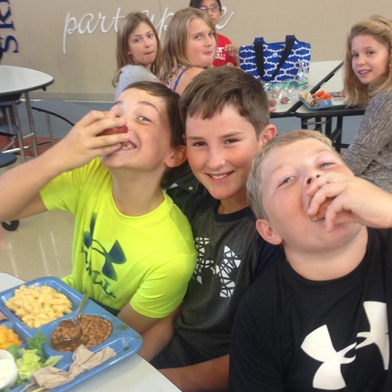 Three students eating lunch