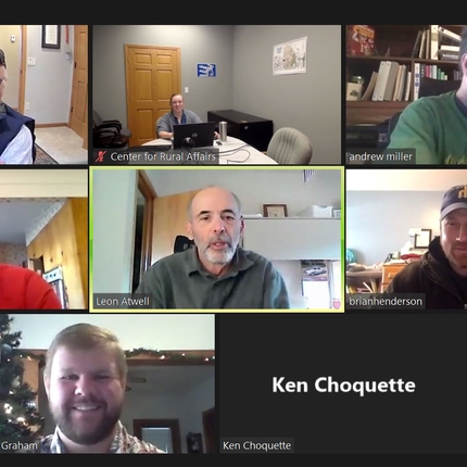 Screenshot of Zoom meeting with 8 people