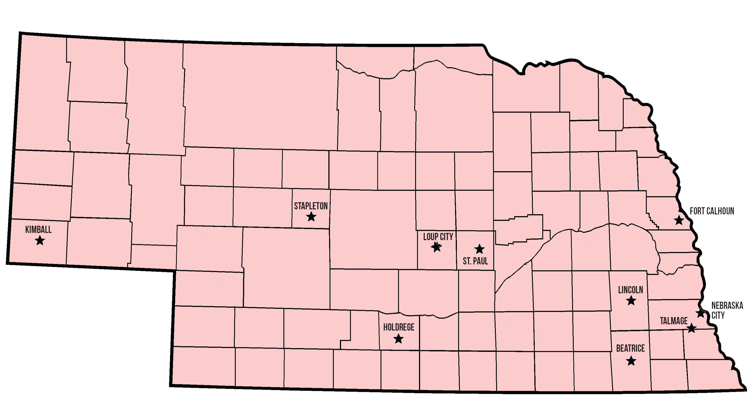 Map with stars marking where these businesses are located