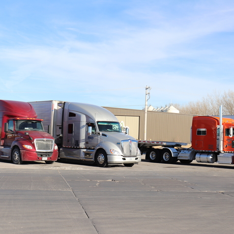Trucks lined up at a truck stop