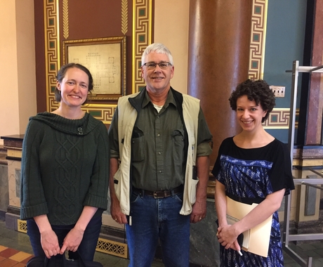 Two woman and a man at the Iowa statehouse