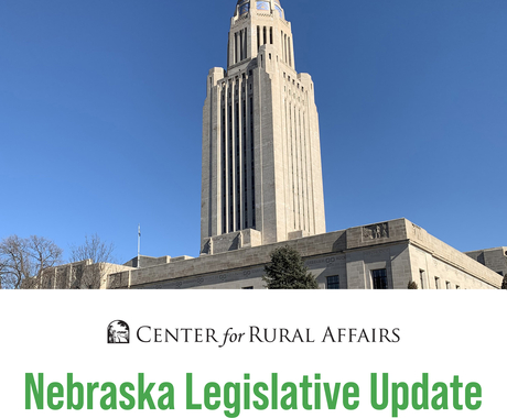 Foto de l'edifici del Capitoli de Nebraska amb la capçalera de l'actualització legislativa de Nebraska