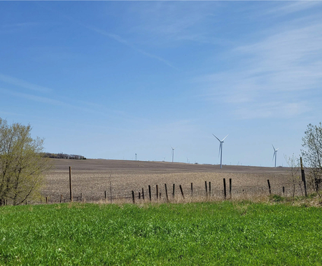 Wind turbines in rural field