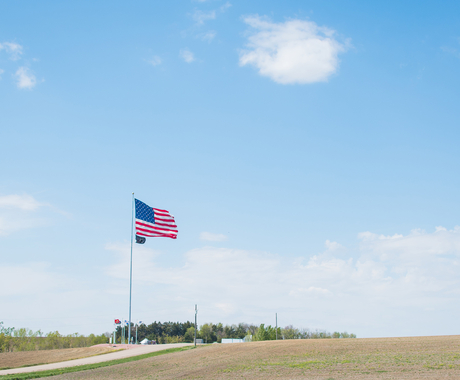 American flag in a rural scene