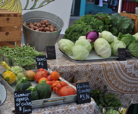 Food on farmers market stand