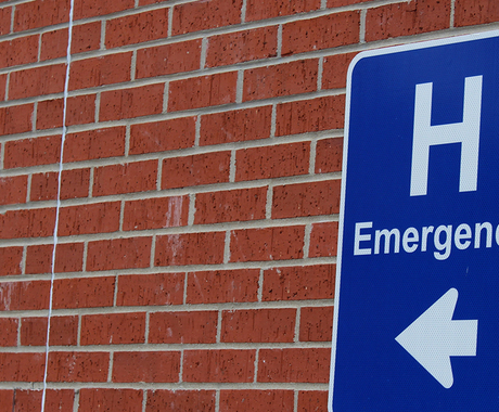 Rural hospital "emergency" sign