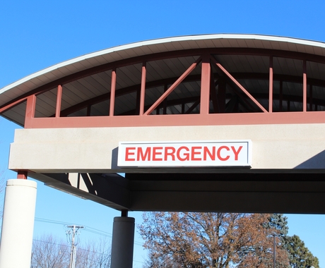Rural hospital "emergency" sign