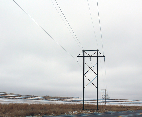 Transmission line with snow on the ground