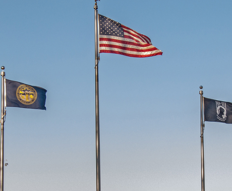 Nebraska flag, American flag, POW MIA flag