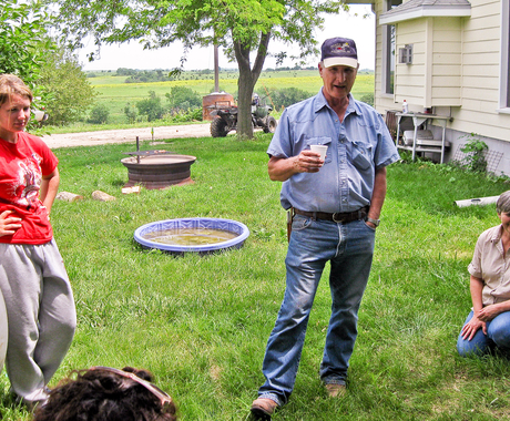Farm tour in yard of farm house