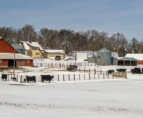Rural home with snow