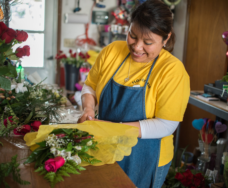 Woman business owner in flower shop