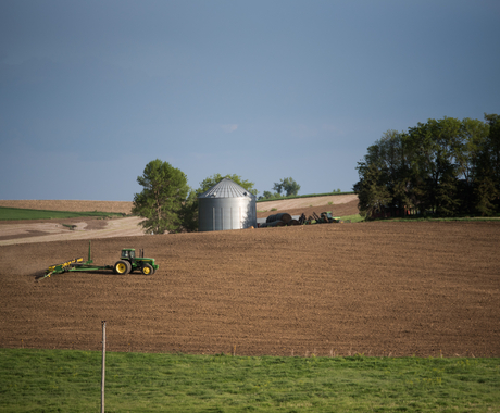 Tractor planting crops