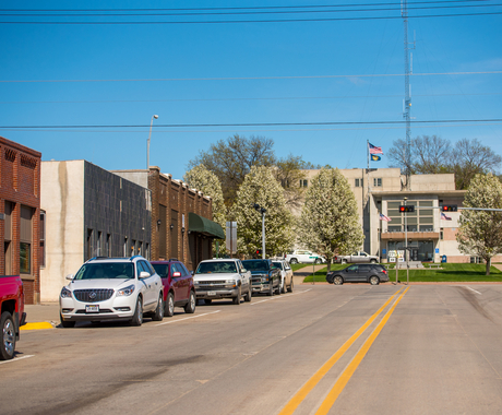 downtown West Point, Nebraska, with court house down the street
