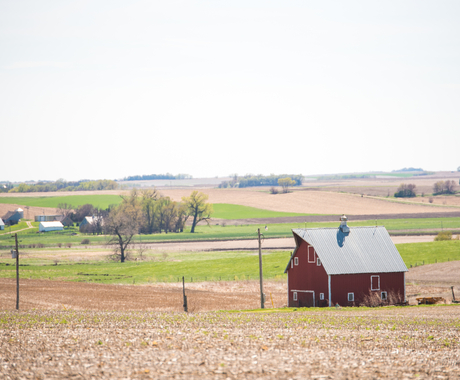 barn and fields in the distance