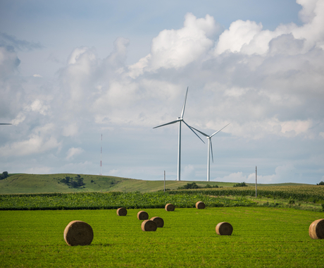 Wind turbine and hay bales