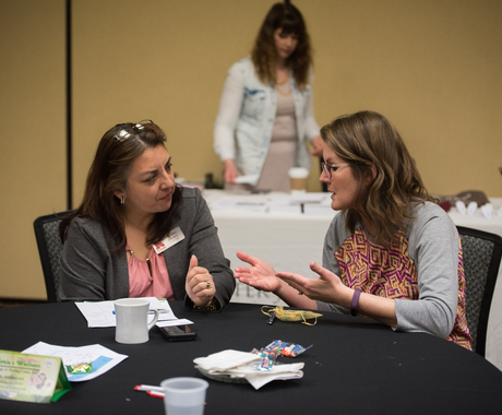 Two business women networking
