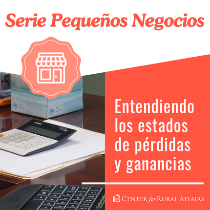 रातो अक्षरमा "Serie Pequeños Negocios" र रातो पृष्ठभूमिमा सेतो अक्षरमा "Entendiendo los estados de pérdidas y ganancias" लेखिएको ग्राफिक। डेस्कटपको बायाँतिर चेरी काठको डेस्कको माथि फाइल फोल्डरहरूको माथि क्याल्कुलेटर भएको फोटो। अग्रभूमिमा किबोर्डको बायाँ छेउ छ। पृष्ठभूमिमा टिस्यु बक्स र पानीको बोतल छ।