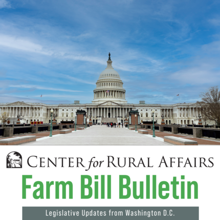Edificio del Capitolio de EE. UU. con el cielo azul de fondo, encabezado del Farm Bill Bulletin