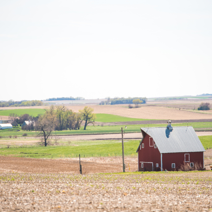 Rural landscape scene including a red barn