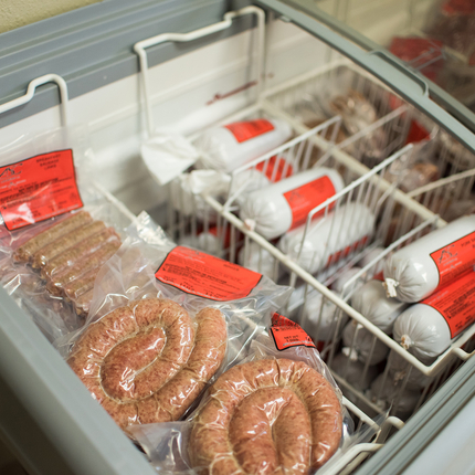 Meat being processed