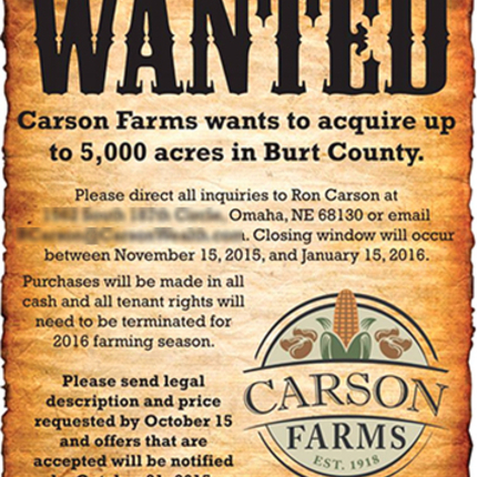 Ad for land from rural paper