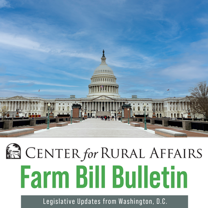 Edificio del Capitolio de EE. UU. con el texto del encabezado del Farm Bill Bulletin