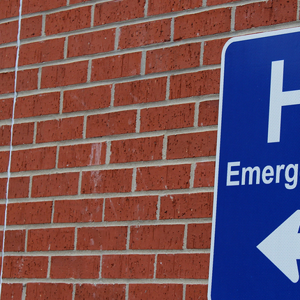 Rural hospital "emergency" sign