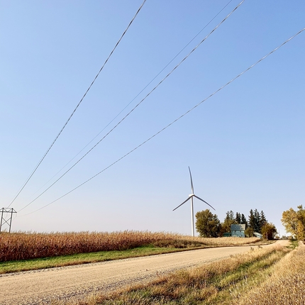 Wind turbine along county road