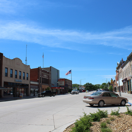 downtown Chadron, Nebraska street with buildings on either side
