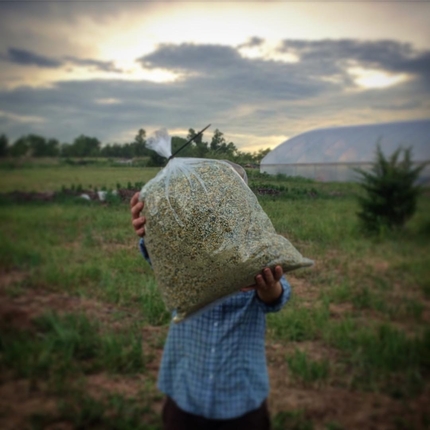 Woman holding product in a bag