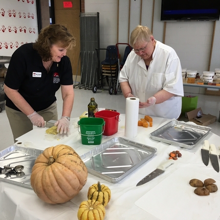 Cafeteria workers giving a demonstration