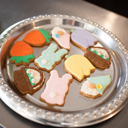 Platter of spring-themed sugar cookies