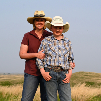 Woman and son in field