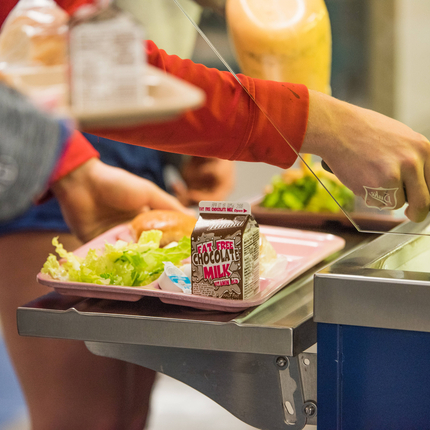 A school lunch tray full of food
