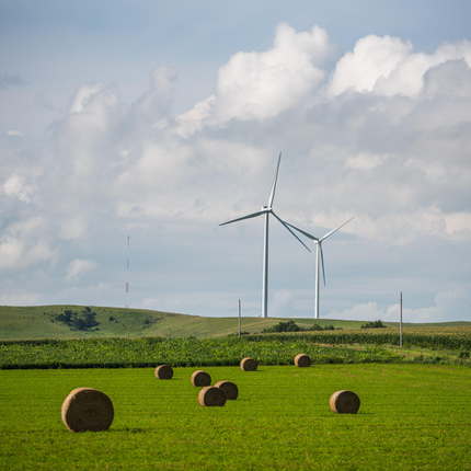 Wind turbine and hay bales