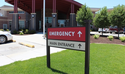 Rural hospital entrance sign